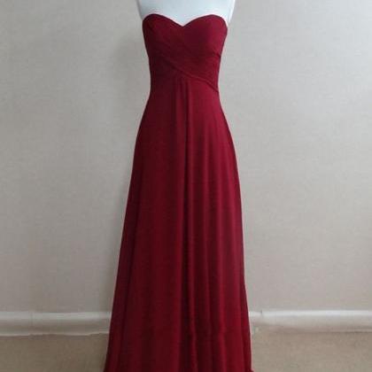 Dark Red Chiffon Prom Dresses Sweetheart Neck..