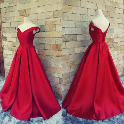 Dark Red Satin Prom Dresses Off Shoulder Women Party Dresses on Luulla