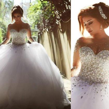 Ball Gown Tulle Wedding Dresses With Crystals..