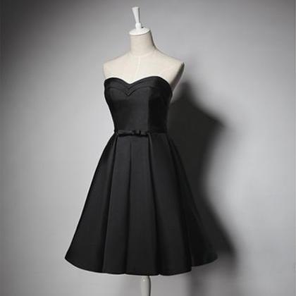 Black Satin Short Homecoming Dresses Sweetheart..