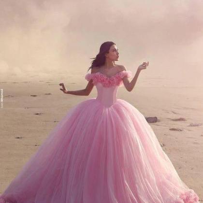 Gorgeous Ball Gown Pink Tulle Bridal Gowns, Off..