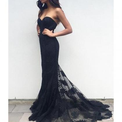 Mermaid Lace Black Prom Dresses Sweetheart Neck..