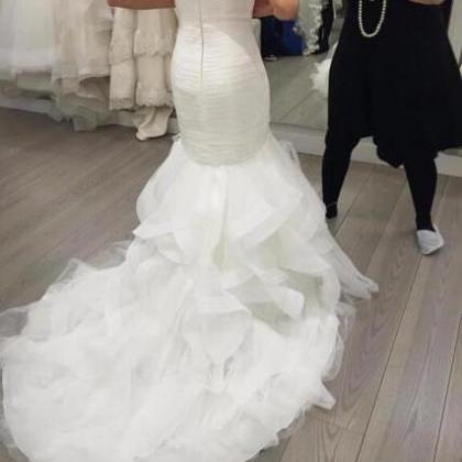 White Mermaid Tulle Wedding Dresses Sweetheart..