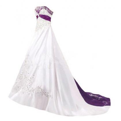 Sweetheart Long Satin Wedding Dresses Embroidery..