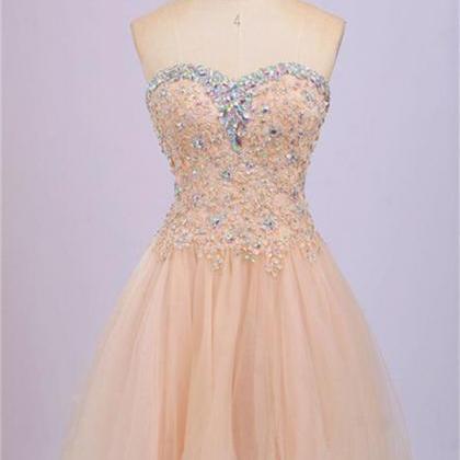 Light Pink Short Tulle Homecoming Dresses..