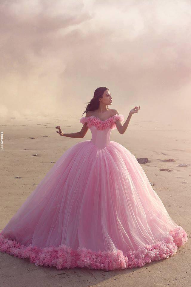 Gorgeous Ball Gown Pink Tulle Bridal Gowns, Off Shoulder Women Wedding Dresses