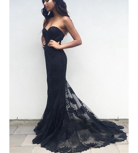 Mermaid Lace Black Prom Dresses Sweetheart Neck Floor Length Women Dresses