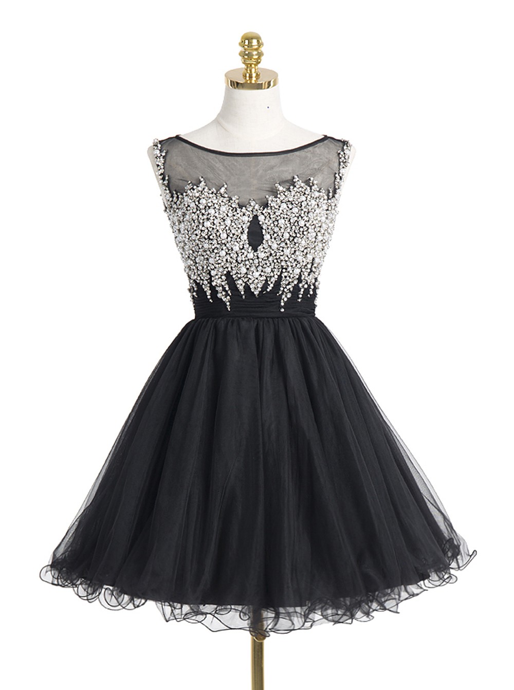 Short Black Tulle Homecoming Dresses Crystals Women Party Dresses